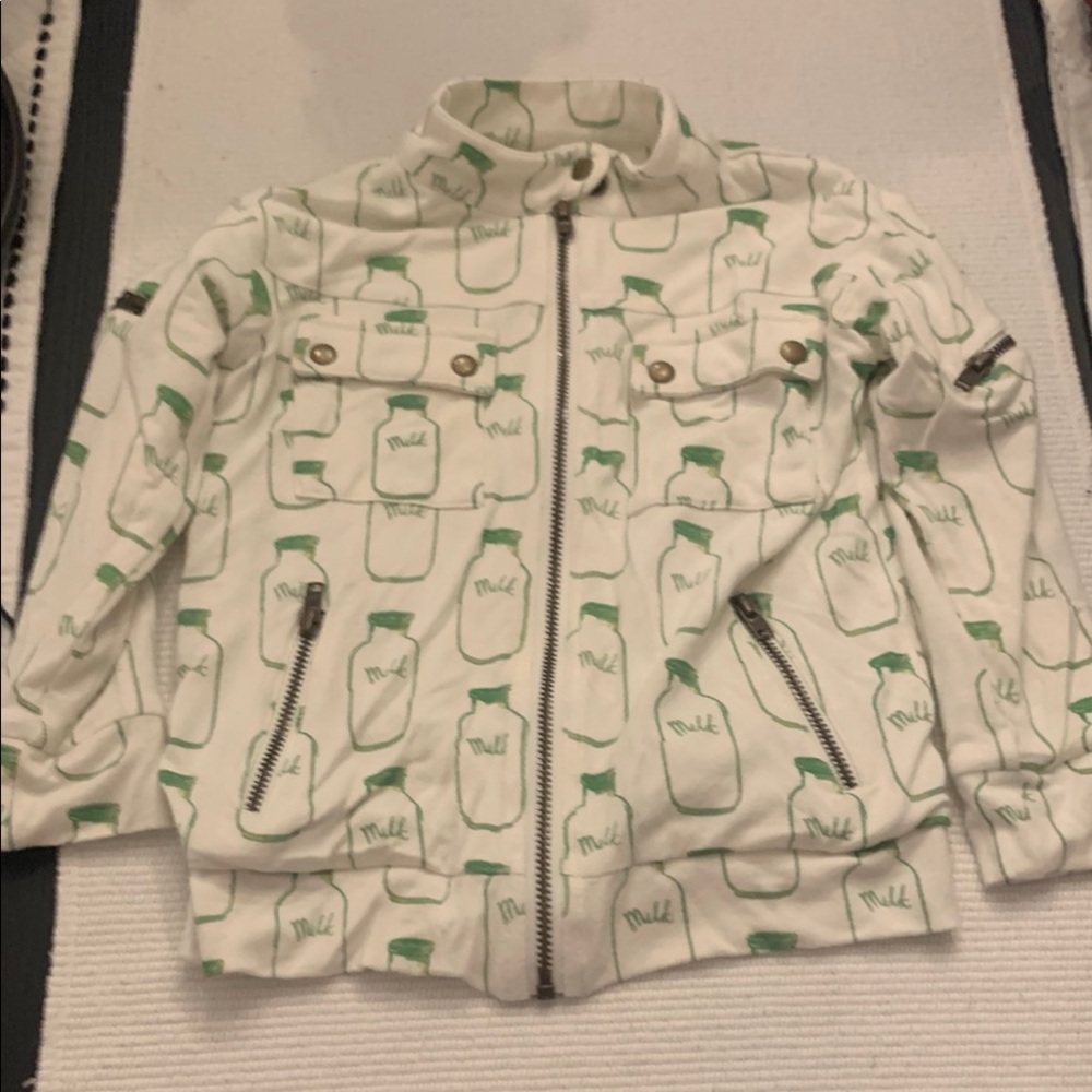 Kids White and Green Jacket Milk print Kate Quinn Moto Jacket